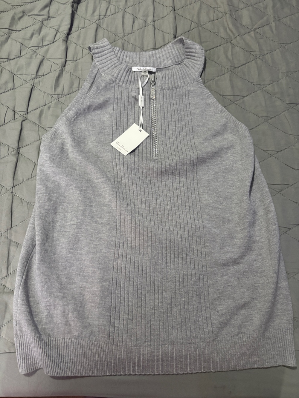 MaxMara Light Gray Ribbed Halter Knit Top with Zip